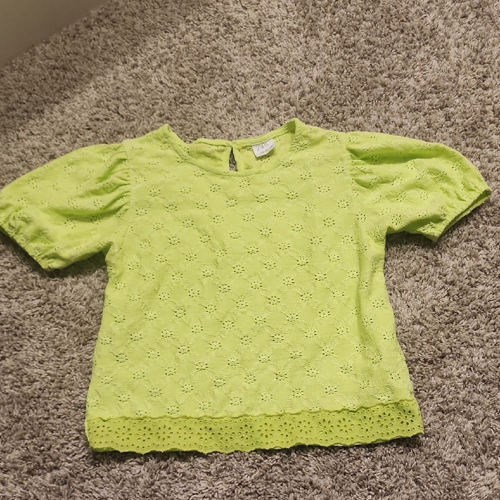 Zara Kids Bright Green Eyelet Top